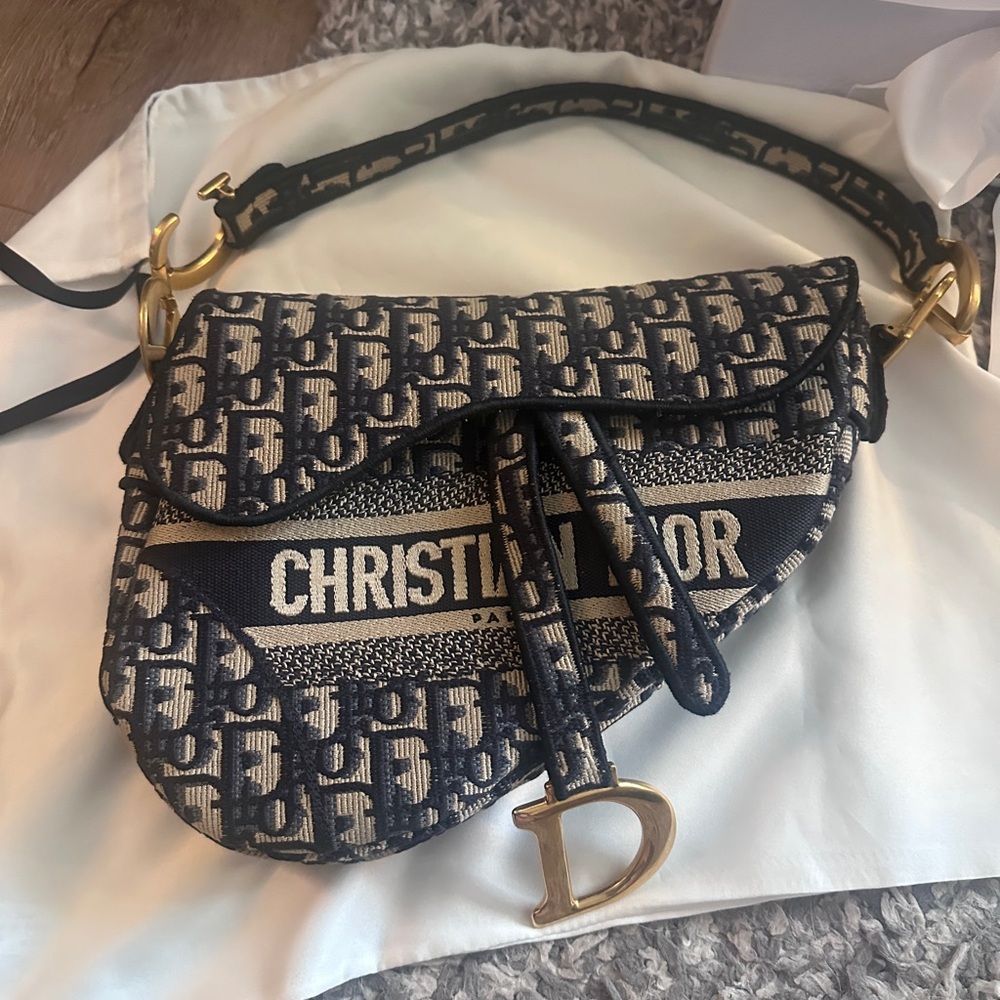 AUTHENTIC Christian Dior Oblique Saddle Bag – Blue Jacquard - Picture 12 of 16